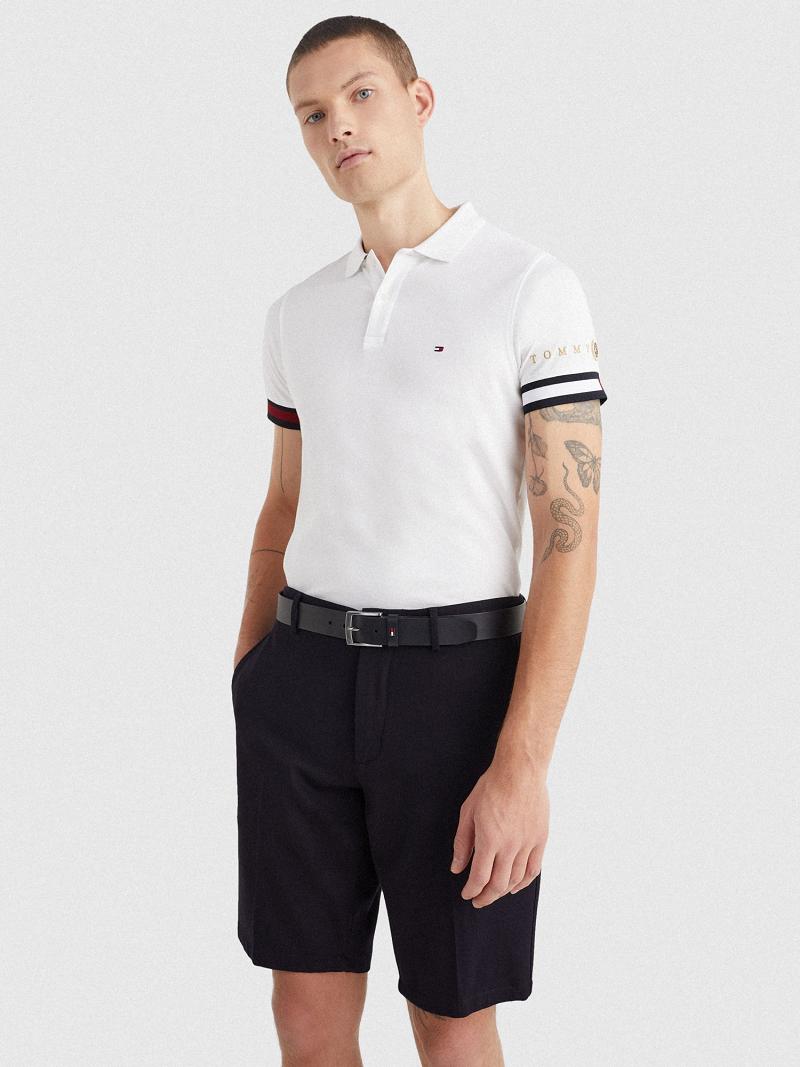 Férfi Tommy Hilfiger Icon slim fit flag cuff Polos Fehér | HU 1076EBC